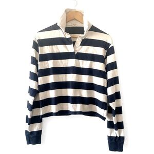 John Galt Brandy Melville Collard Blue and white Rugby Polo Striped Shirt
